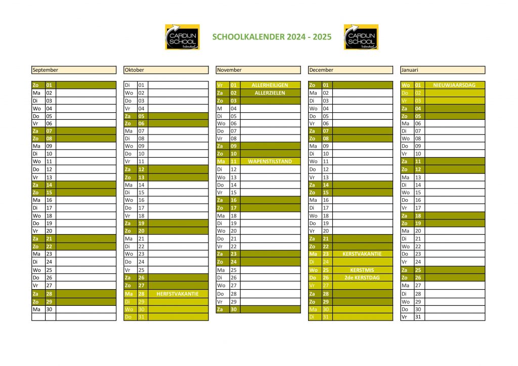 Schoolkalender september-december